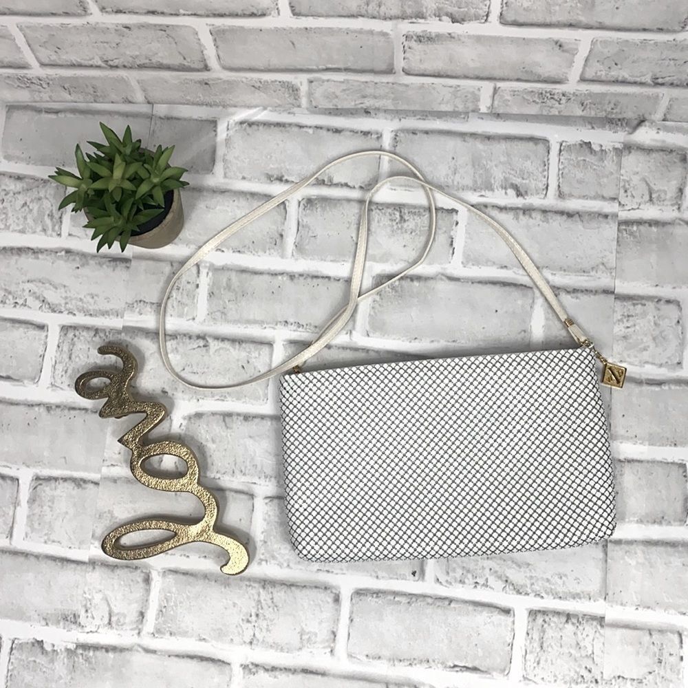 Whiting & Davis Metal Mesh White Crossbody Formal Bag Neiman Marcus